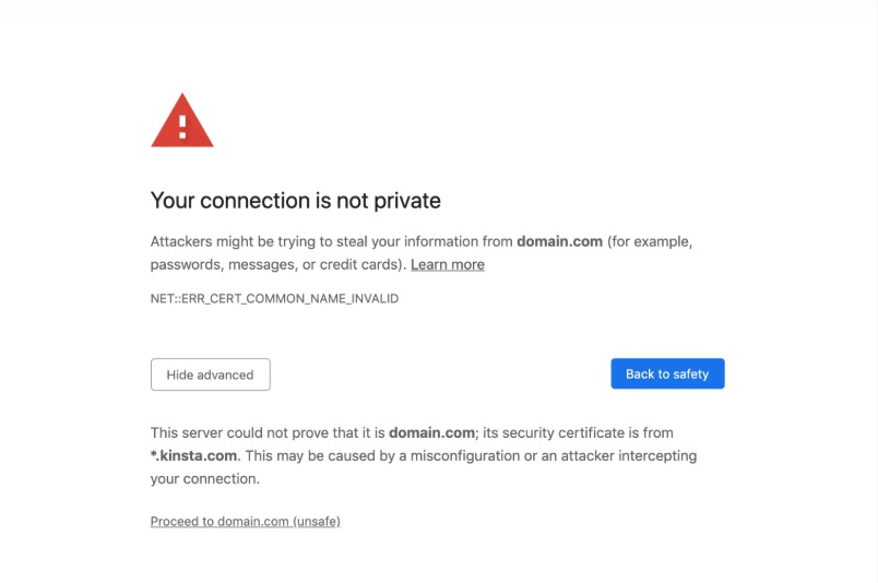Chrome vous prévient en cas d'absence de certificat SSL
